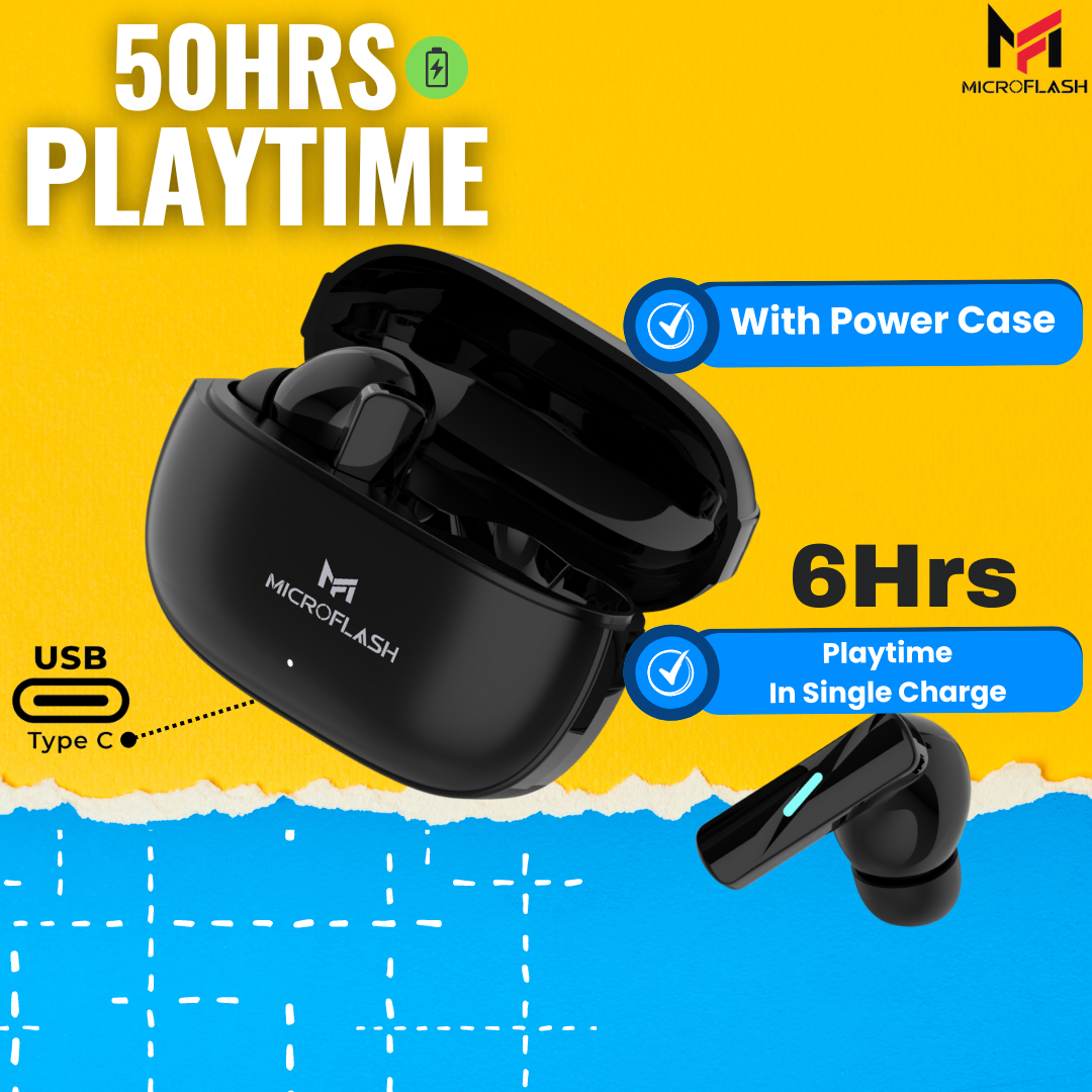 Microflash L95 Bluetooth Earbuds With ENC, 50Hrs Playtime